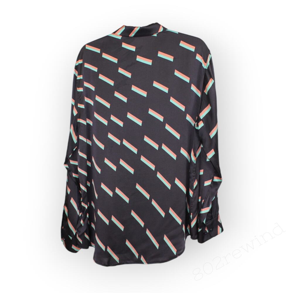 XL Equipment Femme 100% Silk Blouse EclipseMulti Retro ArtDeco Miami Graphic - Picture 2 of 8